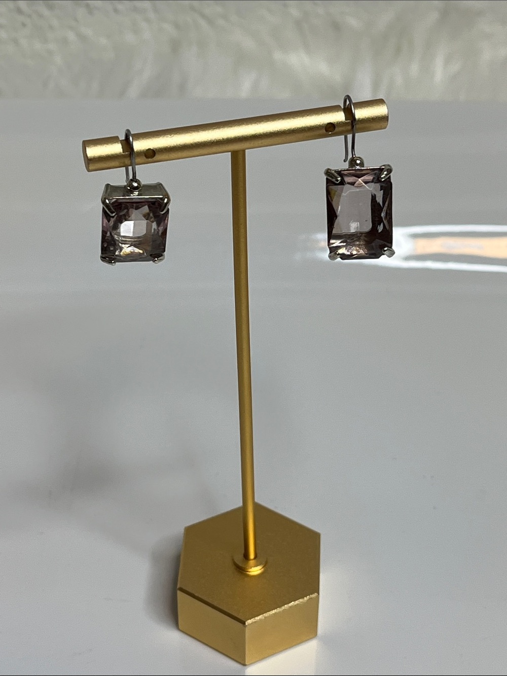 Silver-Tone Rectangular Light Crystal Drop Earrings - Women Jewelry - Picture 4 of 9